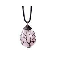 Pendant Necklaces Natural Stone Crystal Dropshaped Wire Wound Lucky Tree Necklace Women Romantic Jewelry Choker Girlfriend Gifts Dro Otla3