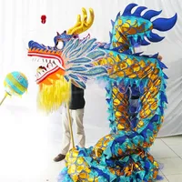 الأزرق الحجم 6# 3 1M Kid Golden Shining Colorful Dragon Dance Mascot Costume Christmas Parade Outdoor Decor Game Stage Holida3044