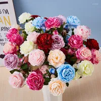 Decorative Flowers 3 Heads Peonies Western Roses European-style Core-spun Fake Bouquets Wedding Simulation Home Artificial Fall Decor