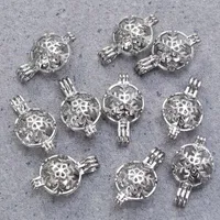 Pendant Necklaces 10pcs Hollow Out Snowflake Pearl Cage Locket Charms Essential Oil Diffuser