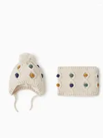 Hair Accessories 2023 Flower Jacquard 2 Ply Knitted Hat Scarf Sets For Baby Boys Girls Children