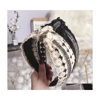 Headbands Fashion Hair Accessories Womens Lace Hollow Diamonds Knotted Widebrimmed Headband Wild Girls Band Headwear Drop Delivery J Dhtjd