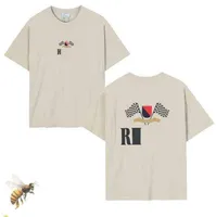 2023 Designer skjortor Summer Mens T-shirts Womens Rhuds Designers For Men Tops Letter Polos broderi Tshirts kl￤der Kort ￤rm Tshirt Stora tees