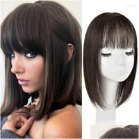 Synthetic Wigs Lupu Black Brown Long Straight Topper With Bangs Human Hair Pieces Clip In Fake For Women Kend22 Drop Delivery Product Dhhiq