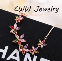 Chains CWWZircons Fashion High Quality Rose Gold Color Marquise-cut Multicolored CZ Crystal Flower Necklace Pendants For Women CP041