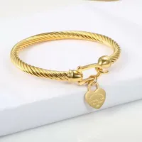 bracelet designer for women Titanium Steel Bangle Cable Wire Gold Color Love Heart Charm Bangle Bracelet With Hook For Women Men Wedding Jewelry tennis bracelet