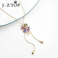 Choker JZTOP Lady Luxury Crystal Flower Necklace Woman Multicolor Rhinestone Adjustable Clover Necklaces Female Wedding Jewelry