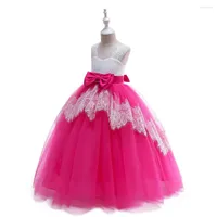 Girl Dresses 2-14 Years Lace Tulle Flower Bow Patchwork Children's First Communion Dress Princess Ball Gowns Child Wedding Party