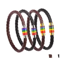 Charm Bracelets Genuine Leather Rainbow Lgbt Sign Wrap For Women Men Gay Lesbian Stainless Steel Magnetic Buckle Bangle Wristband Dr Otsvc
