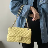 Tasarımcı sarı kuzu derisi omuz çantaları klasik dikdörtgen çift kapak kapitone cf cüzdan shw crossbody omuz çanta