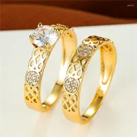 Wedding Rings Luxury Female White Stone Set Ring Classic Yellow Gold Color Engagement Crystal For Women
