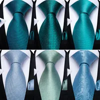 Neck Ties DiBanGu Mens Necktie Teal Green Blue Solid Design Silk Wedding Tie For Men Hanky Cufflinks Tie Set Fashion Bussiness Party 230204