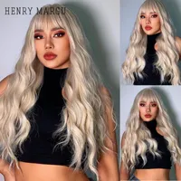 Synthetic Wigs HENRY MARGU Long White Blonde Ombre For Women Natural Hair With Bangs Wavy Heat Resistant Cosplay Wig
