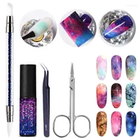 Nail Gel MSRUIOO 2 4Pcs Set Foils Polish Stickers Sets Starry Paper Transfer Wraps Adhesive Decal With Foil Glue