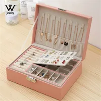 Jewelry Boxes WE High Capacity Leather Jewelry Box Travel Jewelry Organizer Multifunction Necklace Earring Ring Storage Box Women Gifts 230204