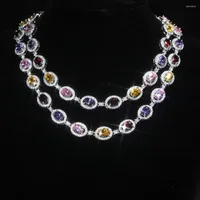 Chains 2023 Fashion Iced Out 16'' 18'' Oval CZ Crystal Charm Rainbow Long Necklace For Women Luxury Hip Hop Party Wholesale
