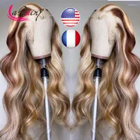 Highlight 4T 613 Blonde HD Transparent Lace Frontal Wigs Ombrer Body Wave Pre Plucked 13x6 Front Human Hair