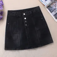 2022 Half-length autumn and winter new single-breasted high-waisted denim short A-line elastic pants anti- Fitted