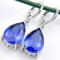10Prs Luckyshine Classic Fashion Fire Drop Blue Topaz Gemstone Silver Dangle Earrings for Women Dangle Earrings298Y