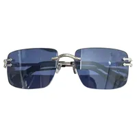 CART Fashion Square Classic Frameless Original Boutique Blue Men's and Women's Sunglasses HD 3.0 Lens Laser LOGO Metal Lens Leg UA400 UV-proof Tourism Driving Glasses