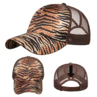 Ball Caps HanXi New Tiger Leopard Print Ponytail Baseball Cap Women Summer Cotton Hats for Girls Sun Hat Visor G230203