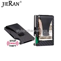 Brieftaschen Hot Carbon Faser Kreditkarte Halter Brieftasche Neues Design Minimalist RFID Blockieren schlanker Metallkarteninhaber Anti -Protect -Clip für Männer 0204/23