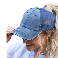 Ball Caps 2022 New Women Ponytail High Messy Bun Hat Distressed Baseball Caps Unconstructed Washed Dad Hats Girls Trucker Ponycaps G230203