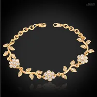 Charm Bracelets Fashion Jewelry French Romantic Golden Bracelet For Women Yellow Gold Color Charms Rhinestone Flower & Bangles H51751