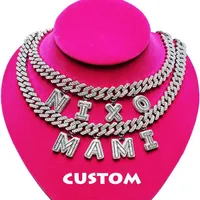 Custom Iced Out Diy Bling Initial Letter Baguette Name Charm Cuban Link Chain Choker Jewelry Necklace Women314Y