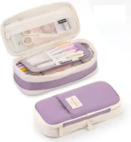 Bolsas a lápiz Kawaii Cajas de lápiz Purple Gran capacidad Caja de soporte de bolsas de bolígrafo para niñas Paticinizador de alumnos Organizador Suministros escolares 230204