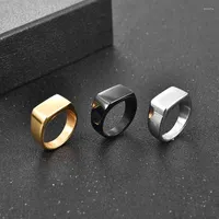 Cluster Rings Classic Simple Stainless Steel Glossy For Men Geometric Width Signet Square Finger Punk Style Fashion Ring Jewelry Gift