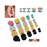 Gold Black Stainless Steel Cheater Faux Fake Ear Plugs Flesh Tunnel Gauges Tapers Stretcher Earring 6-14Mm Bd6Ue278Y
