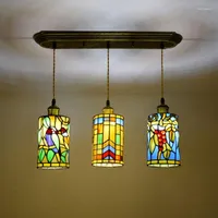 Pendant Lamps Idyllic Countryside Vintage Creative Art Stained Glass Bedside Line Chandelier Restaurant El Bar Staircase Hallway Light