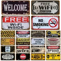 Toile Smile Welcome WIFI Metal Tin Sign License Plate Store Wall Decor Restrooms Tin Sign Vintage Road Guide Metal Sign Painting Plaques Poster w01