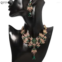 Necklace Earrings Set Fashion Green Rhinestone And For Women Accessories Trendy Party Jewelry Prom Bridesmaid Gift