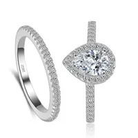 Real 925 Sterling Silver Ring Set Pair Wedding Engagement CZ Diamond Zircon the Rings for Women2557