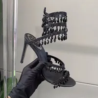 CRISTALES Sandalias de tacones de diamantes de imitaci￳n Rene Caovilla CLEO 95 mm Dise￱adores de tobillo Mujeres de sandalia de tac￳n alto Dibrinestone con caja