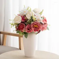 Decorative Flowers High Quality Artificial Flower Peony White Wedding Bouquet Party Simulation Silk Fake Home Living Room Decoration