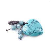 Hänghalsband 30mm hjärtformväska smycken 3 st/mycket naturlig kristallblå turkoises nyckelkedjor hantverk 7 chakra reki helande ädelsten