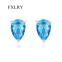 Stud Earrings FXLRY Contracted Fashion Blue Cubic Zirconia Waterdrop Shape For Women Wedding Party Jewelry