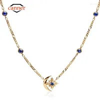 Chains CANNER Star Moon 925 Sterling Silver 18k Gold Plating Zircon Clavicle Chain Necklaces For Women Daily Wear Fine Jewelry Gifts