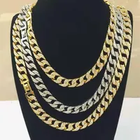 Chains Rapper Hip Hop Iced Out Paved Rhinestone 15MM Miami Curb Cuban Link Chain Gold Sliver Necklaces For Men Women Jewelry Set C222s