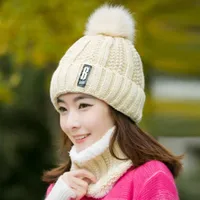 Hats Scarves Gloves Sets & Autumn Winter Women'S Hat Caps Knitted Wool Warm Scarf Thick Pompoms Balaclava Multi Functional Set For Women