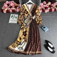 Spring Court Ethnic Style Elegant Dress Slim Taille gecontroleerde lange mouwen