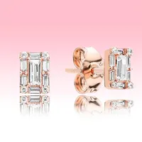luxury designer Rose gold plated Earring set Women Gift Jewelry for Pandora 925 Silver Sparkling Square Halo Stud Earrings with Or225u