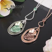 Chains MeiceM 2 Colors Hollow Out Geometric Alloy Necklaces Overlapping Plant Leaves Long Chain Pendant Necklace For Women Party Gift