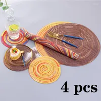 Table Mats 6 Pcs Round Color Woven Placemat Waterproof Mat Non-slip Tableware Bowl Drink Kitchen Party Supplies