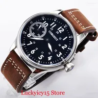 Wristwatches Mechanical 44mm Hand Winding Men's Watch Black Dial 17 Jewels 6497 Movement White Marks