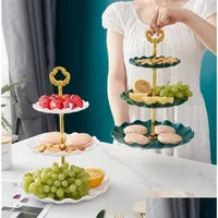 Dishes Plates European Threelayer Cake Stand Wedding Party Dessert Table Candy Fruit Plate Selfhelp Display Home Decoration Trays Dhp6G