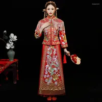 Etnisk kläder kinesisk stil show kostym 2023 drake klänning afton klänning brud gifte cheongsam tåg su broderi porslin par bröllop